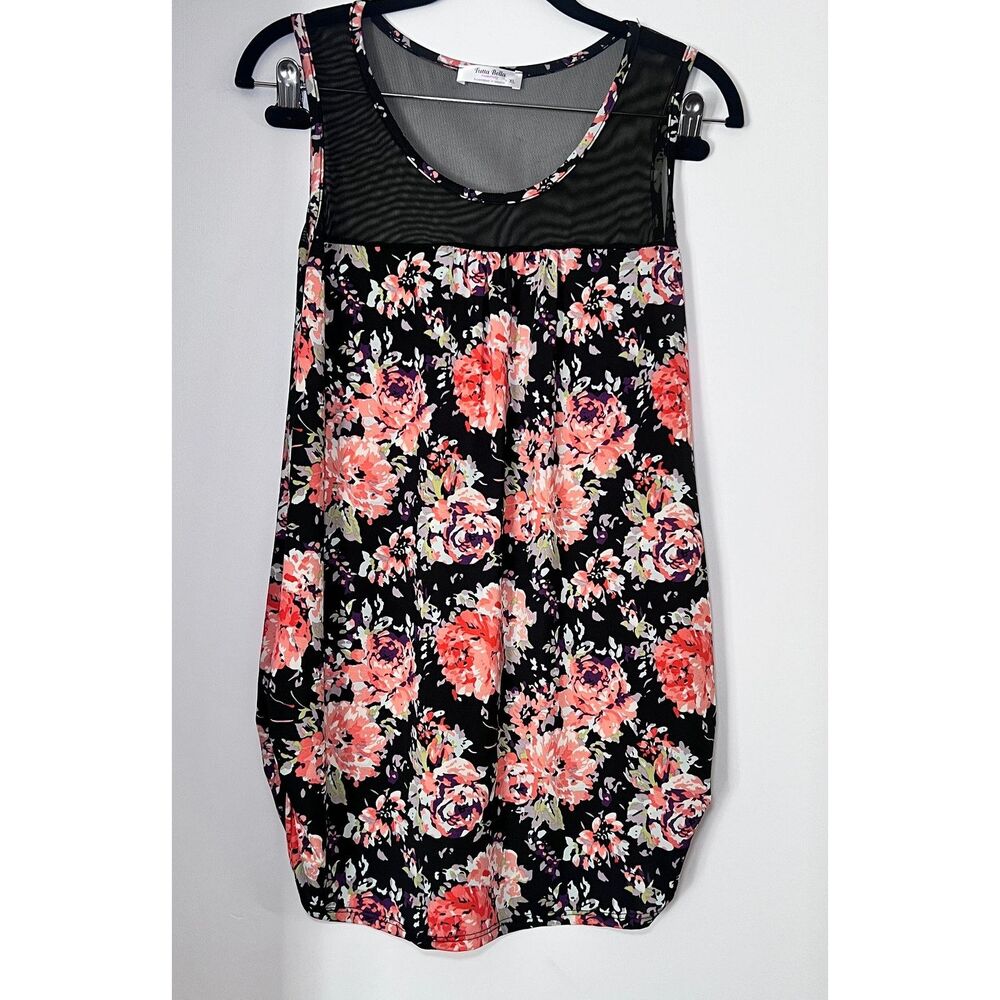 Tutta Bella Maternity Sleeveless Floral shirt XL Black Sheer Mesh Yoke